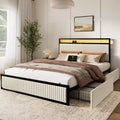 Hausource Velvet Upholstered Bed Frame with LED Headboard, 2 Drawers, Charging Station