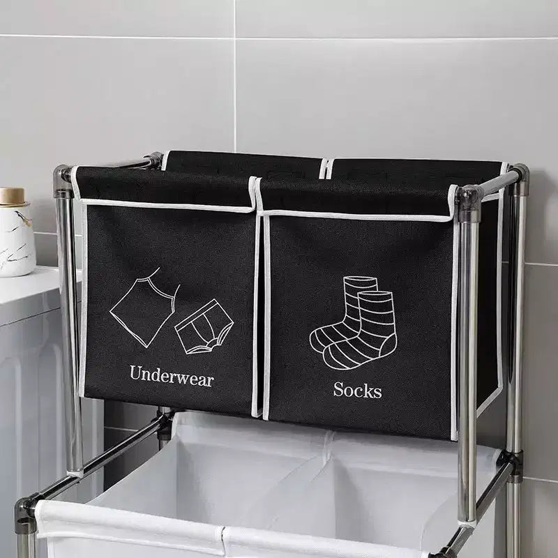 Cesta portabiancheria a 2 livelli con 4 sacchi rimovibili per organizzare i vesti, con quattro ruote, facile da spostare, biancheria, chiara, scura