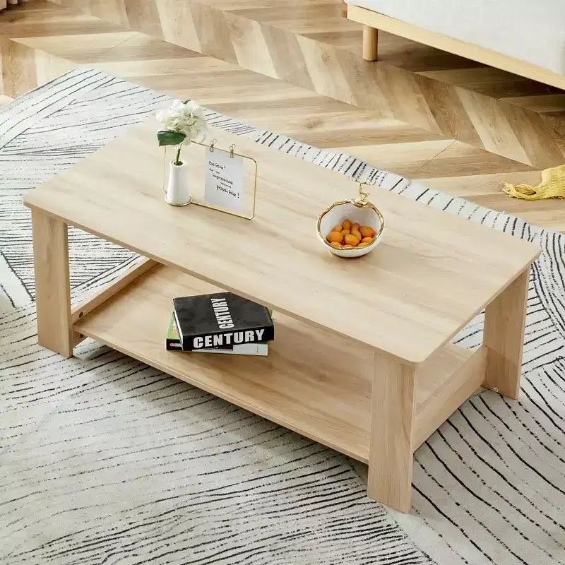 Okak Modern Practical Coffee Table with Storage Open Shelves, Side Table for Living Room, Bedroom & Study, Scratch-Resistant Finish