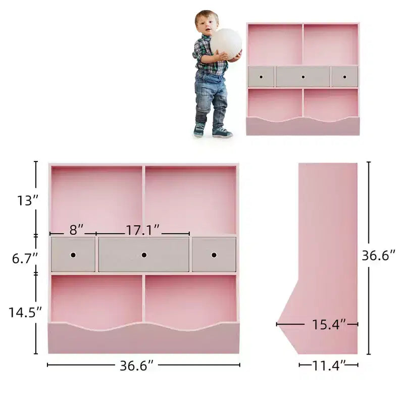 Étagère à livres et rangement de jouets pour enfants GustoWave, étagère à livres à 4 compartiments pour la décoration des chambres d'enfants, organisateur de jouets en bois à 3 niveaux avec bibliothèque, blanc