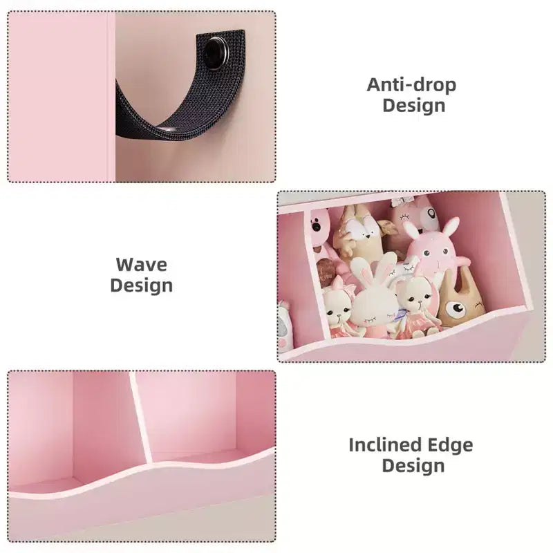 Étagère à livres et rangement de jouets pour enfants GustoWave, étagère à livres à 4 compartiments pour la décoration des chambres d'enfants, organisateur de jouets en bois à 3 niveaux avec bibliothèque, blanc