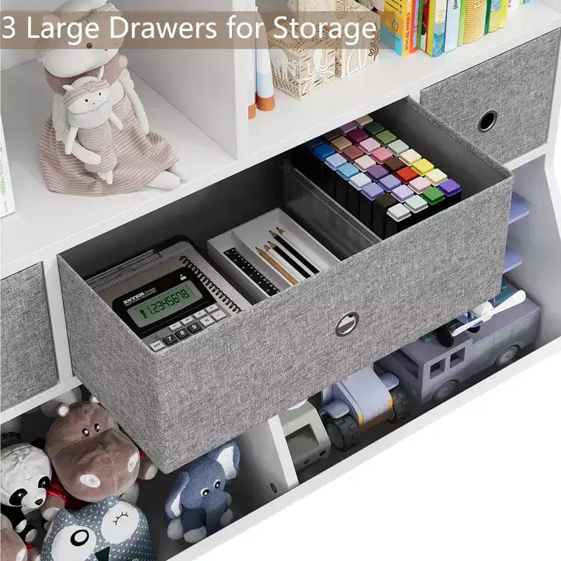 Étagère à livres et rangement de jouets pour enfants GustoWave, étagère à livres à 4 compartiments pour la décoration des chambres d'enfants, organisateur de jouets en bois à 3 niveaux avec bibliothèque, blanc