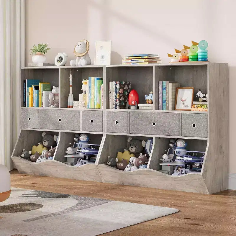 Étagère à livres et rangement de jouets pour enfants GustoWave, étagère à livres à 4 compartiments pour la décoration des chambres d'enfants, organisateur de jouets en bois à 3 niveaux avec bibliothèque, blanc