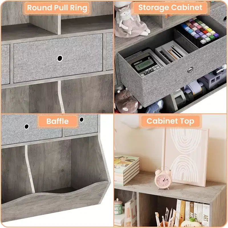 Étagère à livres et rangement de jouets pour enfants GustoWave, étagère à livres à 4 compartiments pour la décoration des chambres d'enfants, organisateur de jouets en bois à 3 niveaux avec bibliothèque, blanc