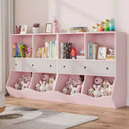 Étagère à livres et rangement de jouets pour enfants GustoWave, étagère à livres à 4 compartiments pour la décoration des chambres d'enfants, organisateur de jouets en bois à 3 niveaux avec bibliothèque, blanc
