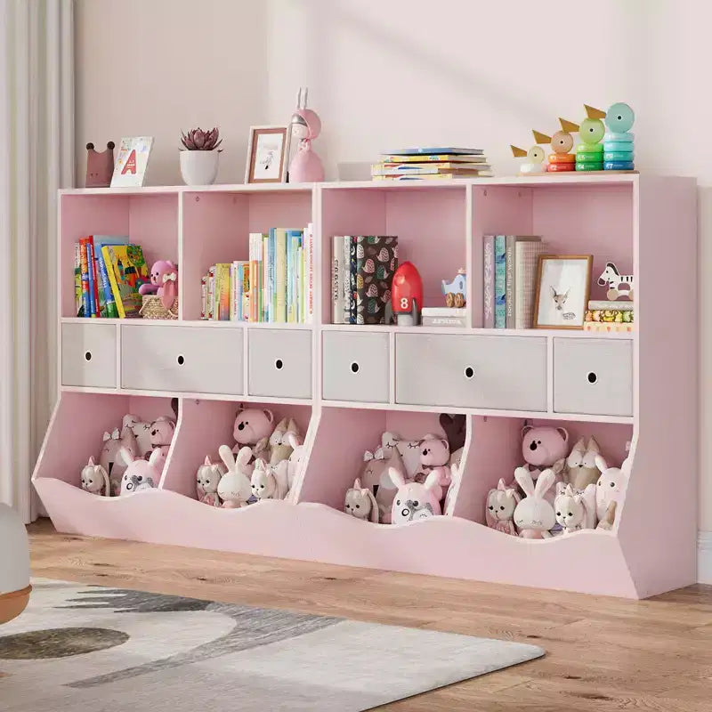 Étagère à livres et rangement de jouets pour enfants GustoWave, étagère à livres à 4 compartiments pour la décoration des chambres d'enfants, organisateur de jouets en bois à 3 niveaux avec bibliothèque, blanc