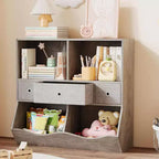 GustoWave Kids Bookshelf and Toy Storage,4-Cubby Book Shelf for Kids Rooms Decor,3-Tier Woodn Toy Organizer with Bookcase,White