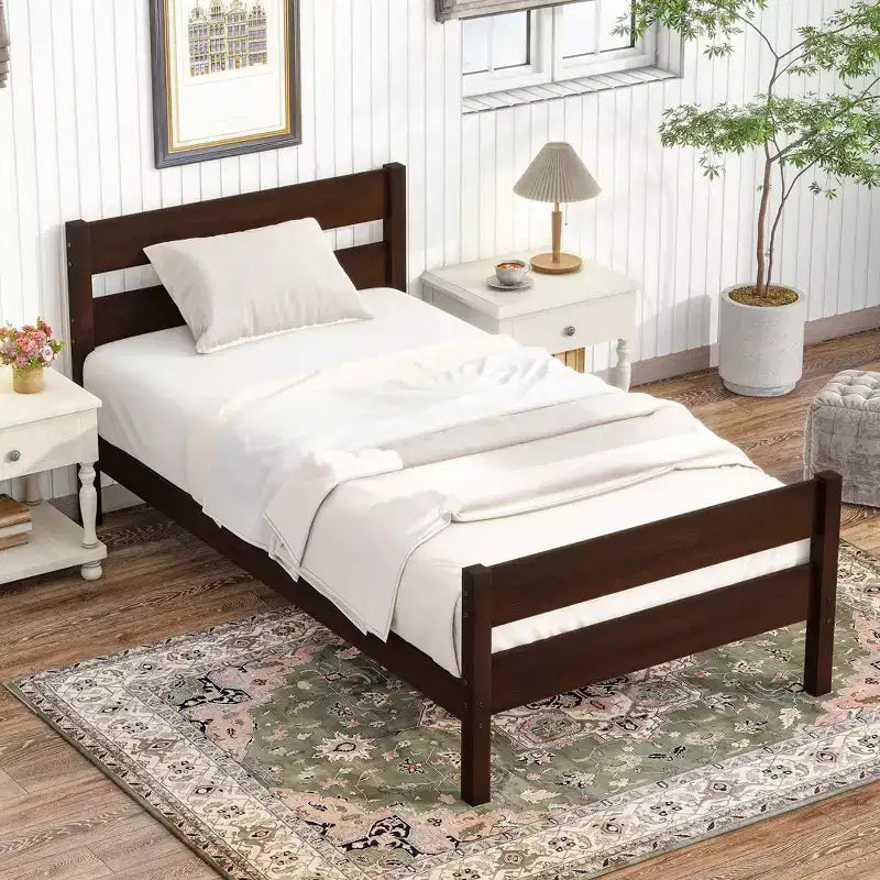 MATEERTY Twin Bed with Headboard Brown
