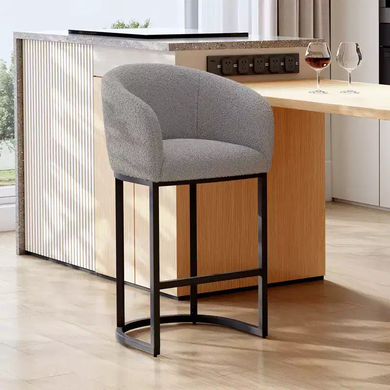 AMERLIFE Modern Counter Bar Stools, Boucle Chair with Arms, Footrest, 28 Upholstered Back