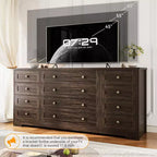 Commode 12 tiroirs en bois pour chambre à coucher, meuble TV large et moderne pour téléviseur 65 pouces, commode en bois, rangement de vêtements style ferme pour salon