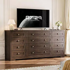 Commode 12 tiroirs en bois pour chambre à coucher, meuble TV large et moderne pour téléviseur 65 pouces, commode en bois, rangement de vêtements style ferme pour salon