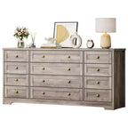 Commode 12 tiroirs en bois pour chambre à coucher, meuble TV large et moderne pour téléviseur 65 pouces, commode en bois, rangement de vêtements style ferme pour salon