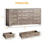 Commode 12 tiroirs en bois pour chambre à coucher, meuble TV large et moderne pour téléviseur 65 pouces, commode en bois, rangement de vêtements style ferme pour salon