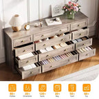 Commode 12 tiroirs en bois pour chambre à coucher, meuble TV large et moderne pour téléviseur 65 pouces, commode en bois, rangement de vêtements style ferme pour salon
