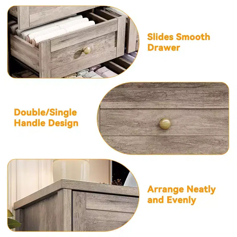 Commode 12 tiroirs en bois pour chambre à coucher, meuble TV large et moderne pour téléviseur 65 pouces, commode en bois, rangement de vêtements style ferme pour salon