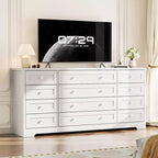 Commode 12 tiroirs en bois pour chambre à coucher, meuble TV large et moderne pour téléviseur 65 pouces, commode en bois, rangement de vêtements style ferme pour salon