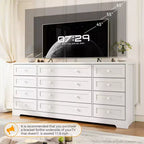 Commode 12 tiroirs en bois pour chambre à coucher, meuble TV large et moderne pour téléviseur 65 pouces, commode en bois, rangement de vêtements style ferme pour salon