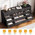 Commode 12 tiroirs en bois pour chambre à coucher, meuble TV large et moderne pour téléviseur 65 pouces, commode en bois, rangement de vêtements style ferme pour salon