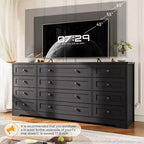 Commode 12 tiroirs en bois pour chambre à coucher, meuble TV large et moderne pour téléviseur 65 pouces, commode en bois, rangement de vêtements style ferme pour salon