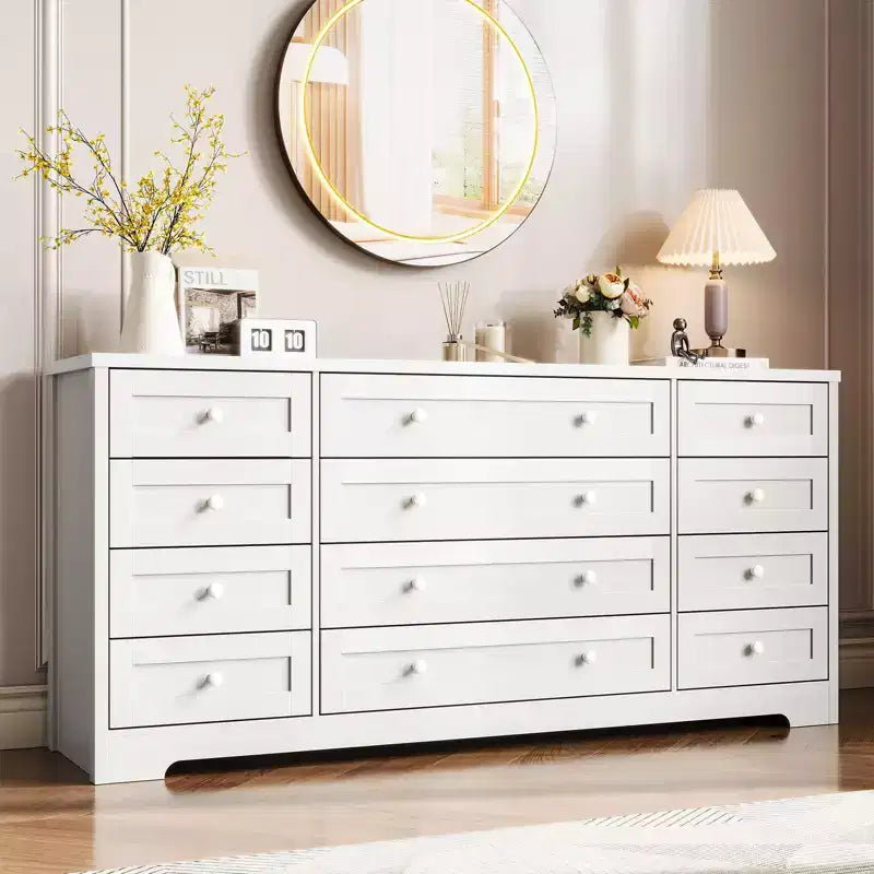 Comò a 12 cassetti per camera da letto in legno, moderno, ampio mobile TV per TV da 65 pollici, cassettiera in legno, contenitore per vestiti in stile rustico per soggiorno