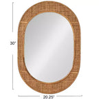 Specchio da parete Storied Home con cornice in bambù ovale e rattan, naturale