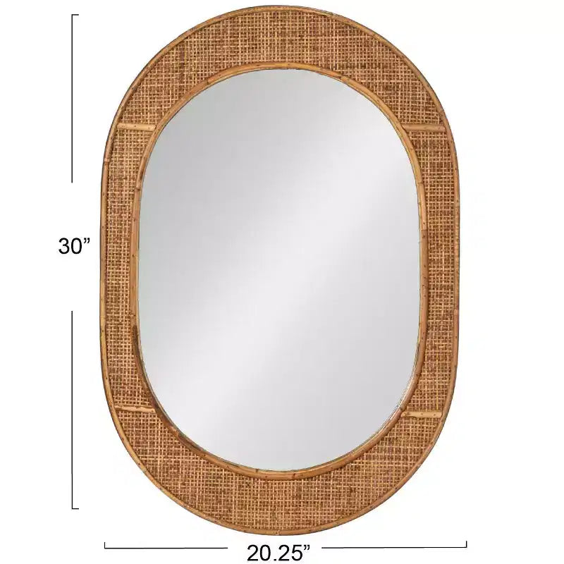 Miroir mural encadré Storied Home Oval en bambou et rotin, naturel
