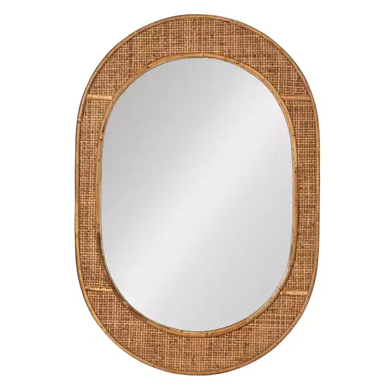 Specchio da parete Storied Home con cornice in bambù ovale e rattan, naturale