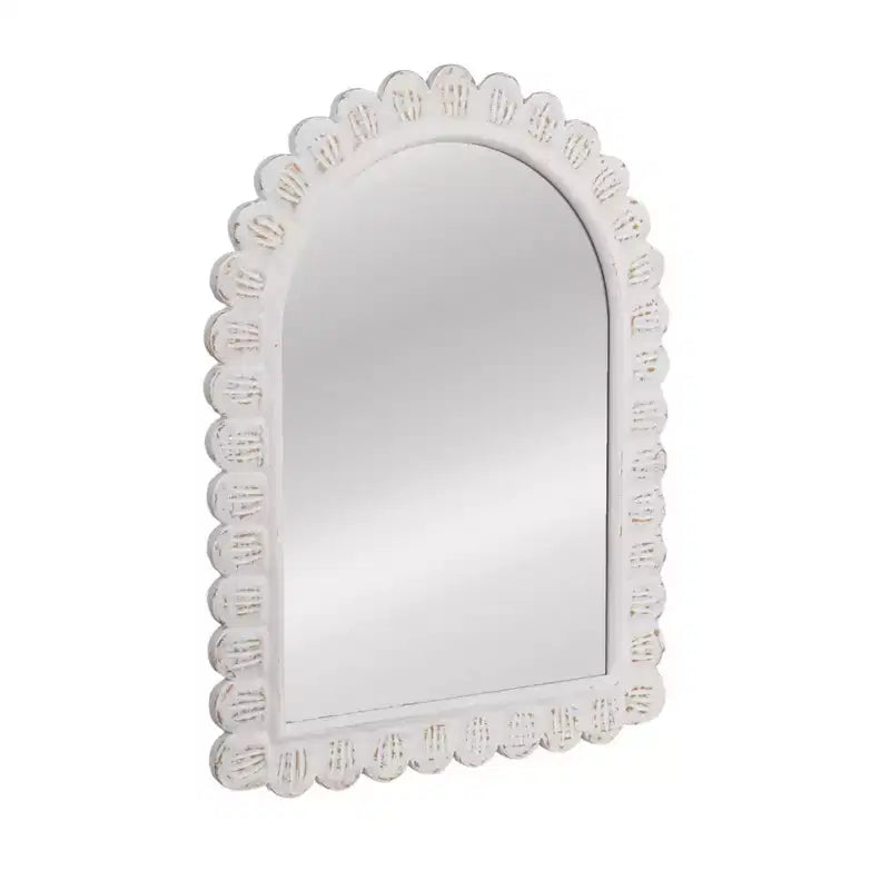 Storied Home Arched Raised Scallop Pattern Wood Wall Mirror, White