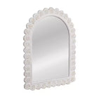 Storied Home Arched Raised Scallop Pattern Wood Wall Mirror, White