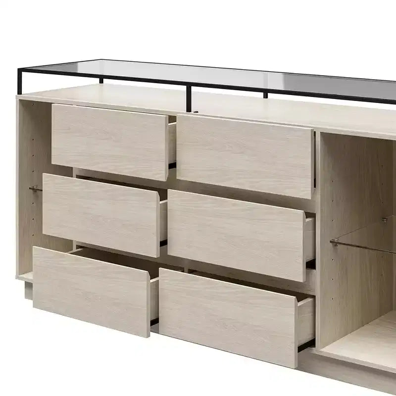 Cassettiera a 6 cassetti RealRooms Devon con luci a LED e piano in vetro