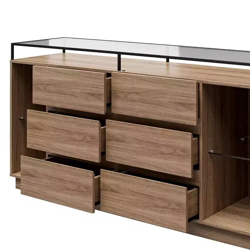 Cassettiera a 6 cassetti RealRooms Devon con luci a LED e piano in vetro