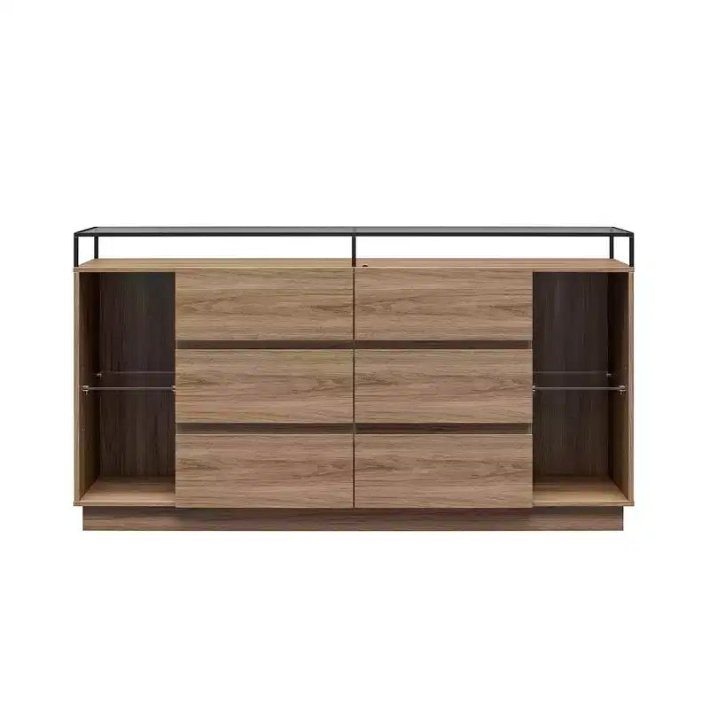 RealRooms Devon 6-Drawer Dresser with LED Lights and Glass Top