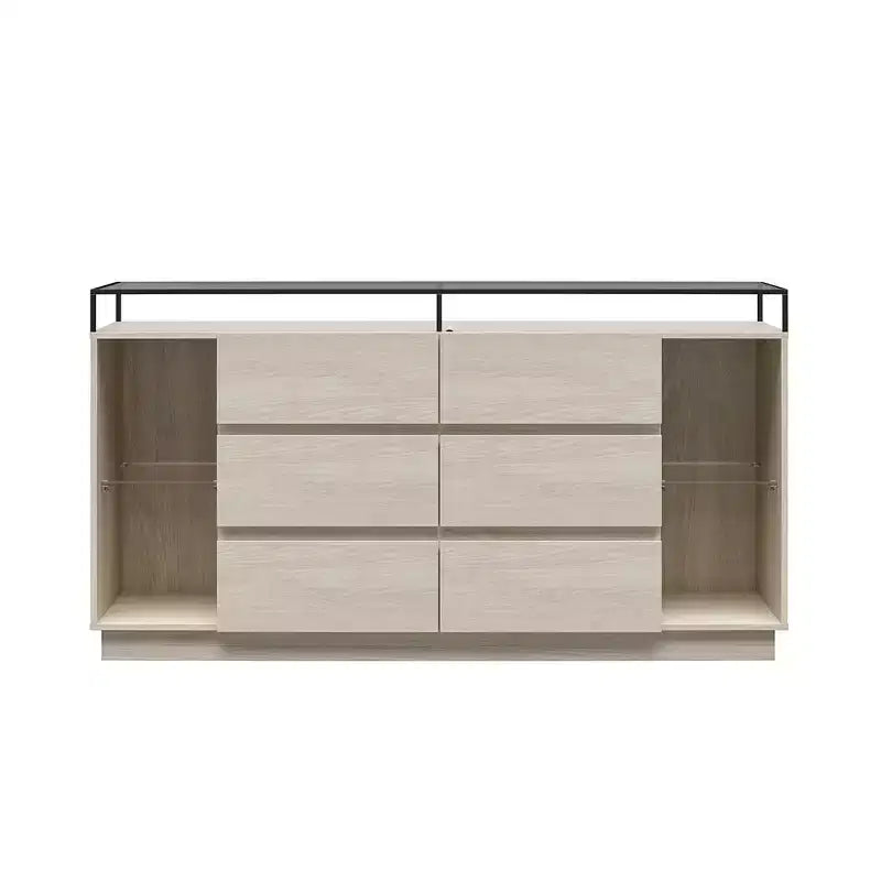 Cassettiera a 6 cassetti RealRooms Devon con luci a LED e piano in vetro