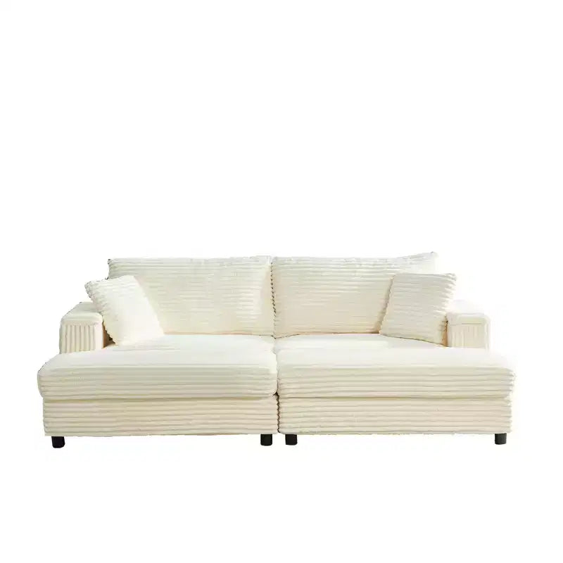 Mjkone Chaise Longue 2 Posti in Velluto a Coste con Pouf Contenitore e Bracciolo, Divanetto Imbottito Trasformabile Letto da Interno