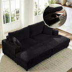 Mjkone Chaise Longue 2 Posti in Velluto a Coste con Pouf Contenitore e Bracciolo, Divanetto Imbottito Trasformabile Letto da Interno