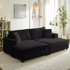 Mjkone Chaise Longue 2 Posti in Velluto a Coste con Pouf Contenitore e Bracciolo, Divanetto Imbottito Trasformabile Letto da Interno