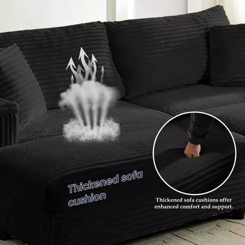 Mjkone Chaise Longue 2 Posti in Velluto a Coste con Pouf Contenitore e Bracciolo, Divanetto Imbottito Trasformabile Letto da Interno