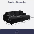 Mjkone Chaise Longue 2 Posti in Velluto a Coste con Pouf Contenitore e Bracciolo, Divanetto Imbottito Trasformabile Letto da Interno