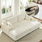 Mjkone Chaise Longue 2 Posti in Velluto a Coste con Pouf Contenitore e Bracciolo, Divanetto Imbottito Trasformabile Letto da Interno