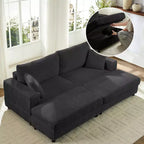 Mjkone Chaise Longue 2 Posti in Velluto a Coste con Pouf Contenitore e Bracciolo, Divanetto Imbottito Trasformabile Letto da Interno