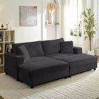 Mjkone Chaise Longue 2 Posti in Velluto a Coste con Pouf Contenitore e Bracciolo, Divanetto Imbottito Trasformabile Letto da Interno