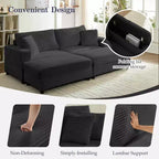 Mjkone Chaise Longue 2 Posti in Velluto a Coste con Pouf Contenitore e Bracciolo, Divanetto Imbottito Trasformabile Letto da Interno