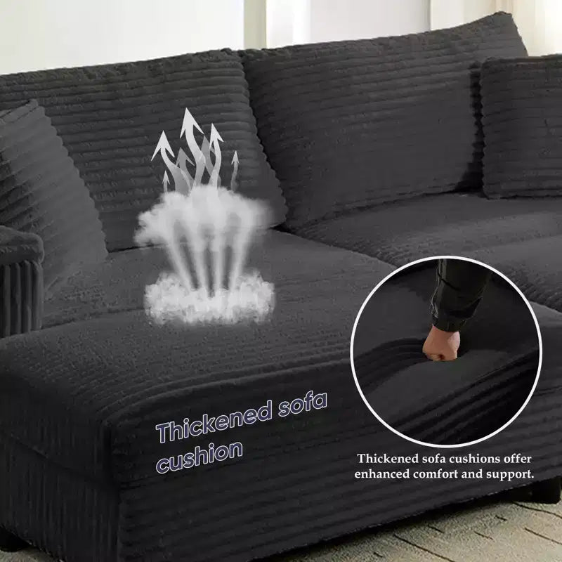 Mjkone Chaise Longue 2 Posti in Velluto a Coste con Pouf Contenitore e Bracciolo, Divanetto Imbottito Trasformabile Letto da Interno