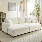 Mjkone Chaise Longue 2 Posti in Velluto a Coste con Pouf Contenitore e Bracciolo, Divanetto Imbottito Trasformabile Letto da Interno