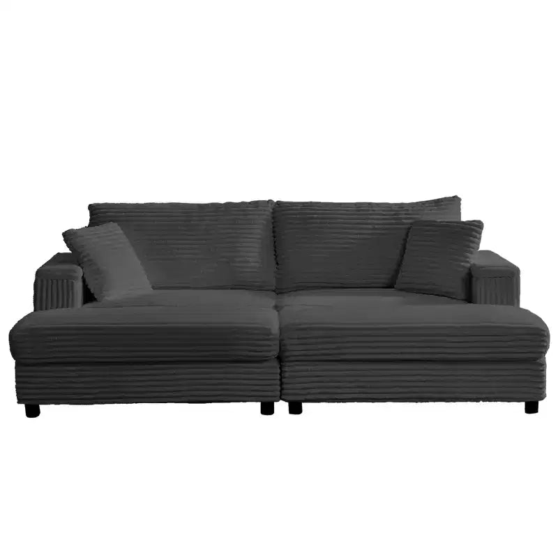Mjkone Chaise Longue 2 Posti in Velluto a Coste con Pouf Contenitore e Bracciolo, Divanetto Imbottito Trasformabile Letto da Interno