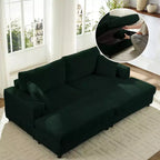 Mjkone Chaise Longue 2 Posti in Velluto a Coste con Pouf Contenitore e Bracciolo, Divanetto Imbottito Trasformabile Letto da Interno