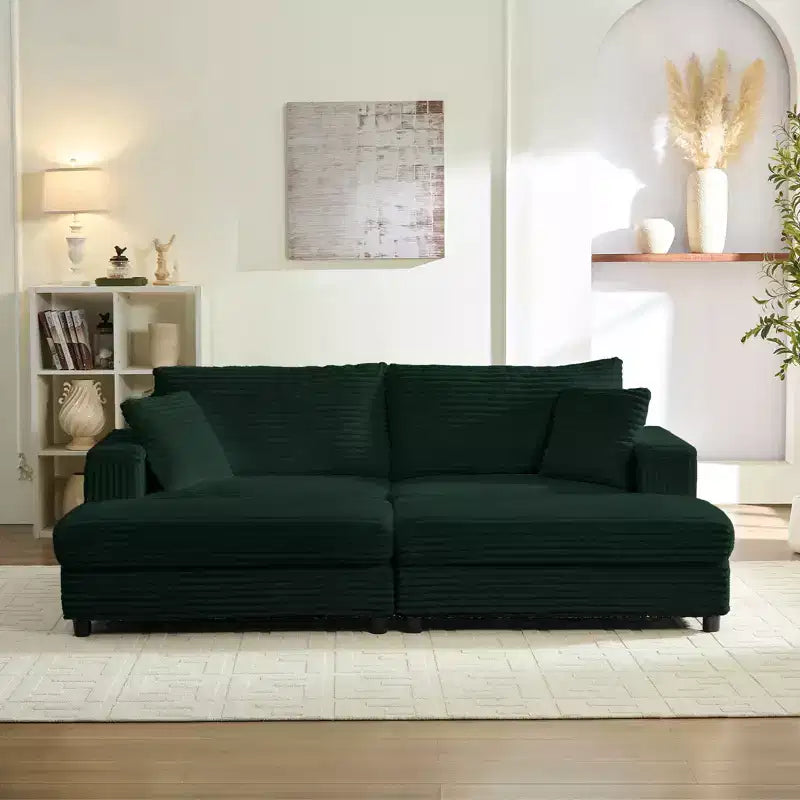 Mjkone Chaise Longue 2 Posti in Velluto a Coste con Pouf Contenitore e Bracciolo, Divanetto Imbottito Trasformabile Letto da Interno