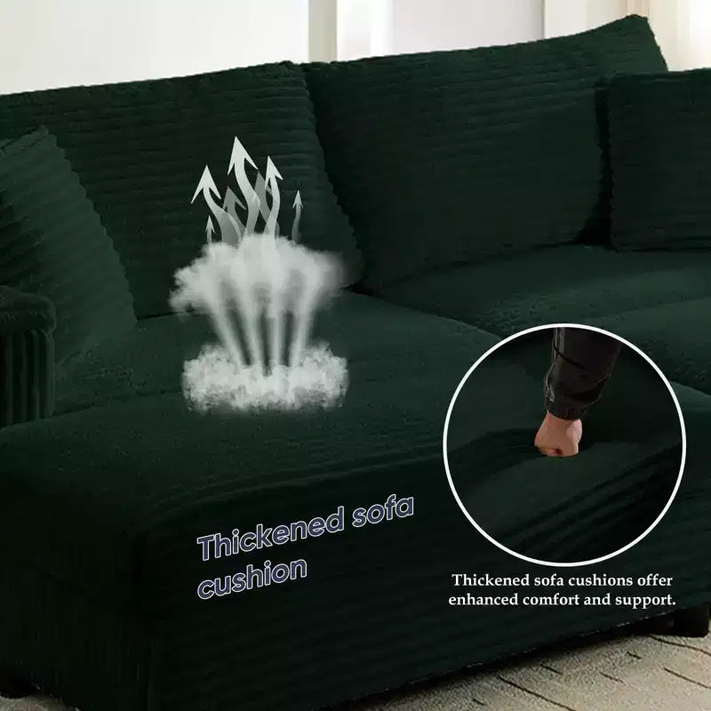 Mjkone Chaise Longue 2 Posti in Velluto a Coste con Pouf Contenitore e Bracciolo, Divanetto Imbottito Trasformabile Letto da Interno