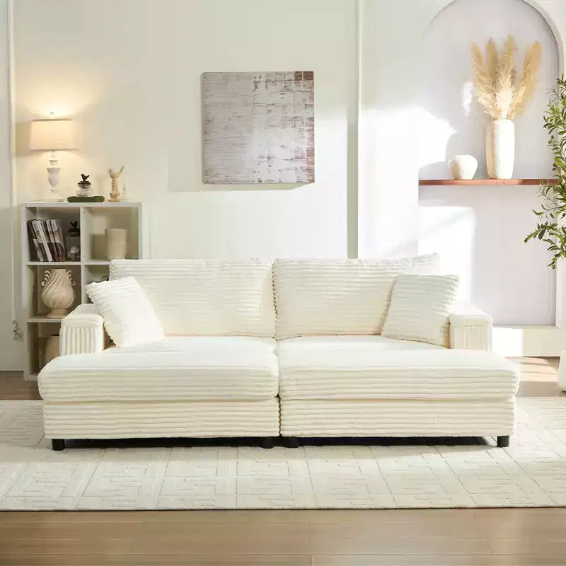 Mjkone Chaise Longue 2 Posti in Velluto a Coste con Pouf Contenitore e Bracciolo, Divanetto Imbottito Trasformabile Letto da Interno
