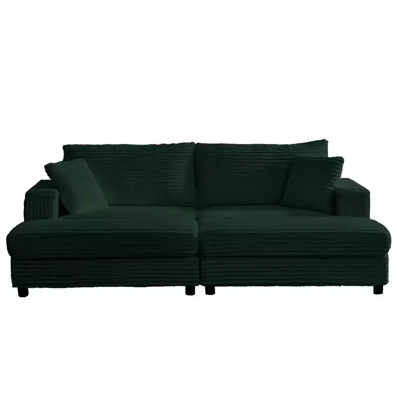 Mjkone Chaise Longue 2 Posti in Velluto a Coste con Pouf Contenitore e Bracciolo, Divanetto Imbottito Trasformabile Letto da Interno